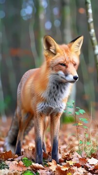 Red Fox in Forest Autumn Leaves Wildlife Nature Animal
