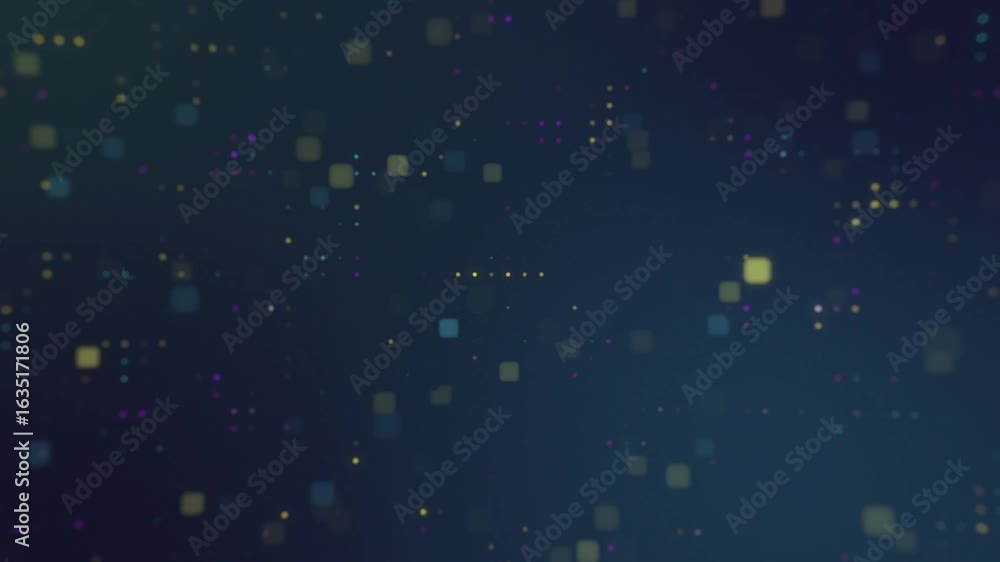 Aufkleber abstract animation of colorful square particles floating in a dark blue background