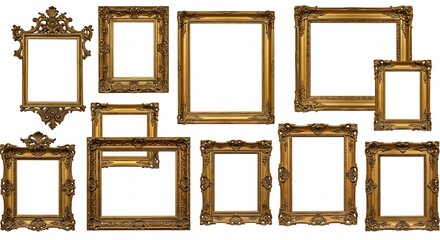 Elegant Gold Picture Frames Isolated White Background. AI Generated