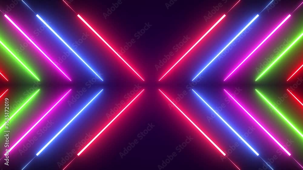 Poster a background of neon lights flashing in a diagonal pattern. the colors are vibrant and the lights ar