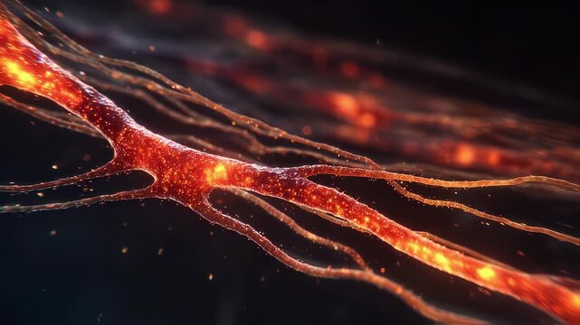 Timelapse footage showing inflammation and redness of a herpes zoster rash following nerve pathways illuminated with glowing ember colors.