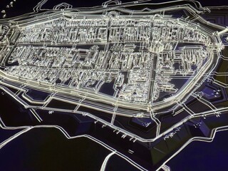 3D lit up map of Kosice in Slovakia
