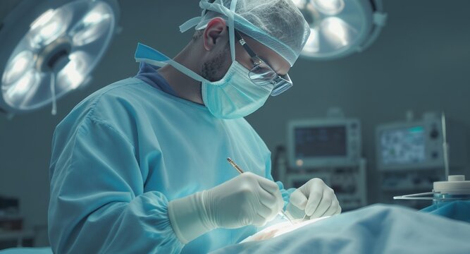 Skilled Surgeon Performing Precise Operation in Modern Operating Room