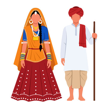 Lambani Banjara Tribal Couple Vector - South Central India Nomadic Cultural Logo
