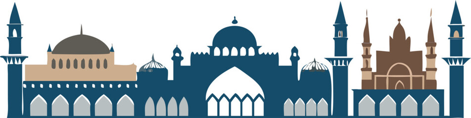 Intricate Islamic architecture featuring domes, arches, and geometric patterns in a harmonious design.