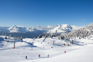 Ski slopes in the ski area des Houches Chamonix Mont-Blanc Haute-Savoie France