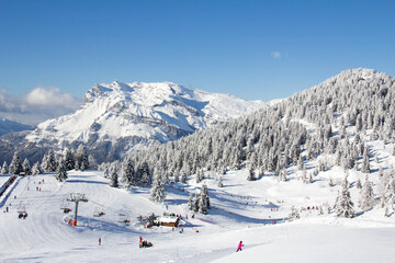 Ski slopes in the ski area des Houches Chamonix Mont-Blanc Haute-Savoie France