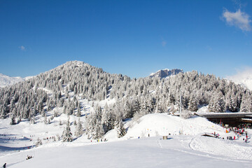 Ski slopes in the ski area des Houches Chamonix Mont-Blanc Haute-Savoie France