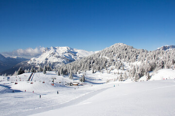 Ski slopes in the ski area des Houches Chamonix Mont-Blanc Haute-Savoie France