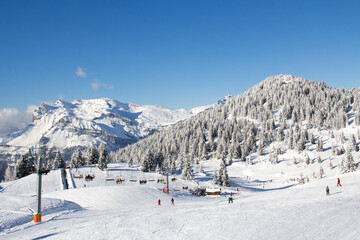 Ski slopes in the ski area des Houches Chamonix Mont-Blanc Haute-Savoie France