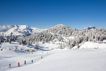 Ski slopes in the ski area des Houches Chamonix Mont-Blanc Haute-Savoie France