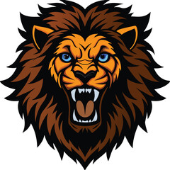 A lion head mascot featuring a fierce expression, with a golden mane and detailed facial features, representing school spirit.