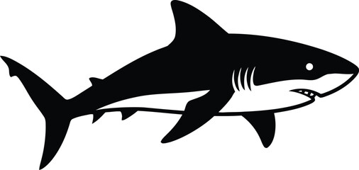 Shark clipart illustration , featuring a black and white silhouette.
