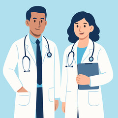 Fototapeta premium Male and Female Doctors – Flat Medical Illustration 