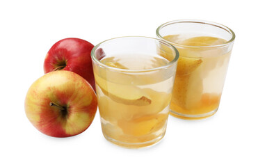 Tasty compot with apples isolated on white