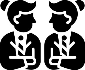 Minimalist black and white icon of people talking. Clean, modern, geometric, and scalable&mdash;perfect for stickers, logos, or digital use.