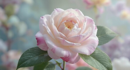 Exquisite Pink and White Camellia Bloom High-Resolution Flower Photography
