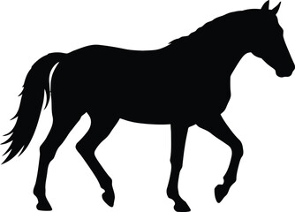 Obraz premium Black silhouette of a horse clipart walking, depicted in a simple, minimalist style against a white background.