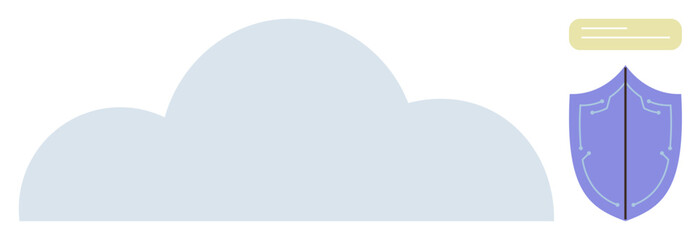 Blue cloud with a shield and text bar symbolizing cybersecurity, data backup, and storage. Ideal for IT security, cloud computing, data safety, encryption, privacy antivirus and technology. A