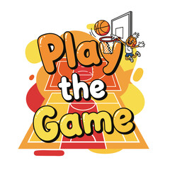 Playful Basketball Game Illustration with Vibrant Colors and Energetic Atmosphere
