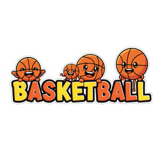 Cartoon Cute Basketball Characters Smiling and Playing Together in a Joyful Activity