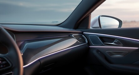 Luxury Car Interior Carbon Fiber Dashboard Ambient Lighting Design