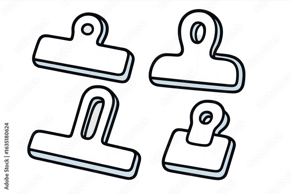 Poster white binder clips positioning dynamically, creating geometric arrangement on clean transparent surf