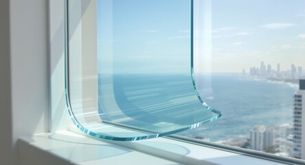 Fototapeta premium Modern Curved Glass Window Panel Enhance Your View with Elegant Design
