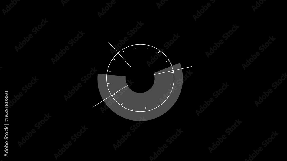Poster a grey circle with white markings rotates clockwise on a black background. the circle resembles a cl