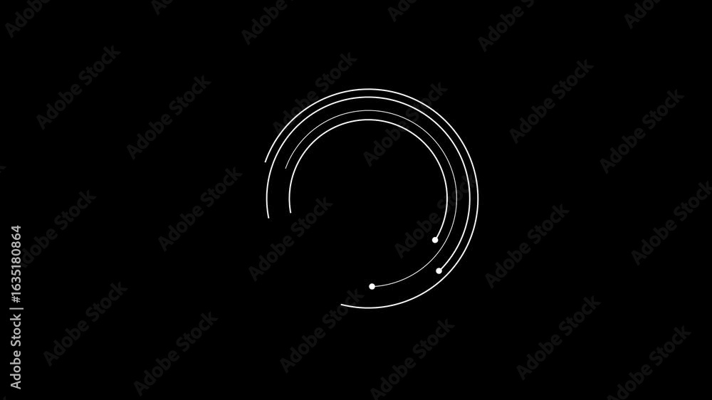 Poster a white circle animation on a black background, with thin, white lines forming concentric circles an