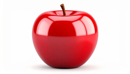 Stylized Glossy Red Apple Rendered on a Pure White Background