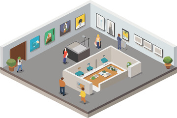 Obraz premium An illustration of a room filled with diverse people engaged in conversation and activities.
