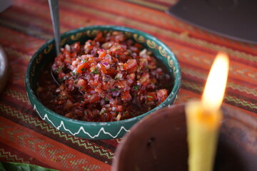 Traditional pico de gallo dish in Guatemala with tomatoes, onions and cilantro 