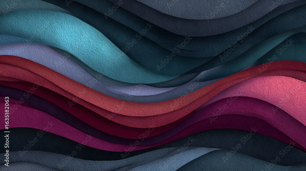 Poster wavy, textured, gradient, graphic background with a full range of colors and an intriguing flow that