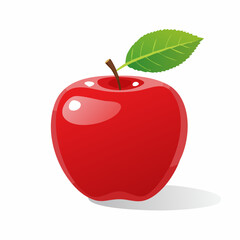 Fototapeta premium Illustration of a vibrant red apple with a green leaf against a clean white backdrop