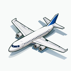 Isometric Commercial Airplane Illustration with Blue Accents on White Background