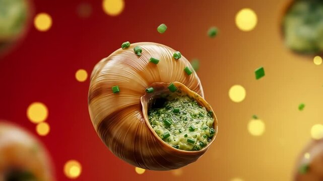 Stuffed escargots with herbs and butter, in mid-air