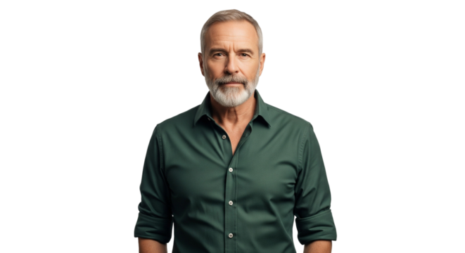 Senior man with gray beard, transparent background - Powered by Adobe