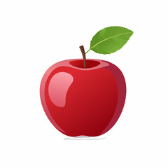 Vibrant red apple with fresh green leaf isolated against a pristine white backdrop