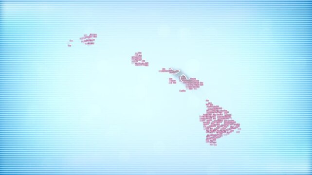 US State of Hawaii Flags zooming in and Forming the state border map intro which is useful for news, political events, sports intros and presentation.