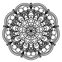Vintage vector floral ornament with black ornate silhouette flowers, leaves, and swirl elements in...