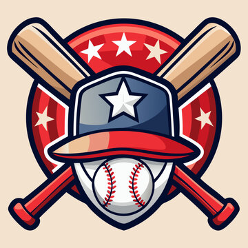 American baseball emblem with crossed bats and stars