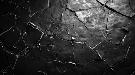 A high angle shot shows a dark cracked surface with a glossy texture and intricate fracture patterns