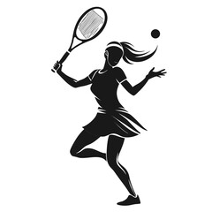 Dynamic silhouette of a female tennis player swinging her racquet to hit the ball