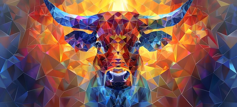 illustration of bull horns with mosaic various colors, ai generative