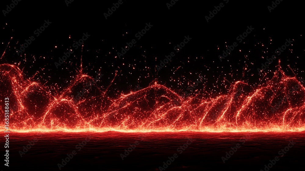 Aufkleber glowing red particle simulation on black background