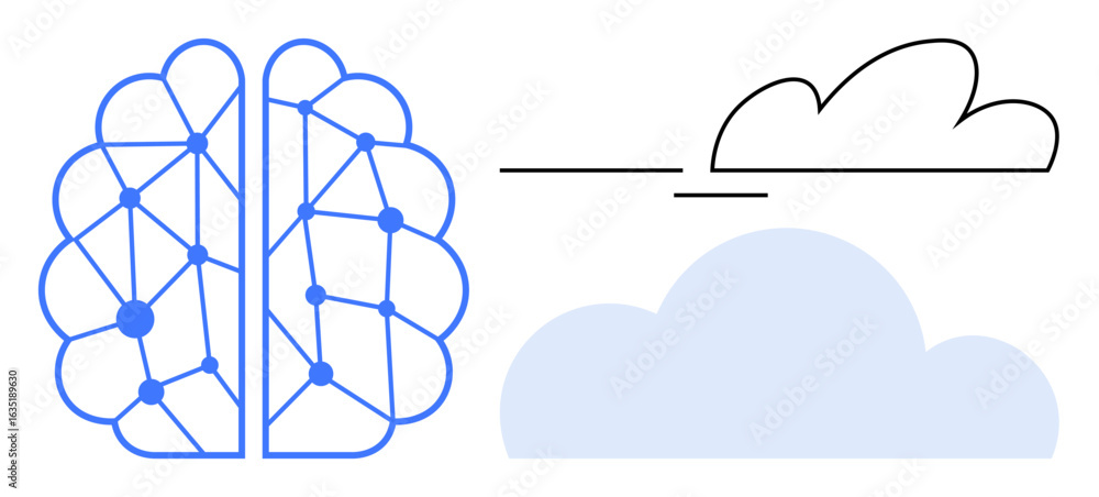 Aufkleber stylized brain design with network connections linked to abstract clouds. ideal for technology, arti