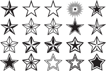 Diverse star illustrations black white stars graphic