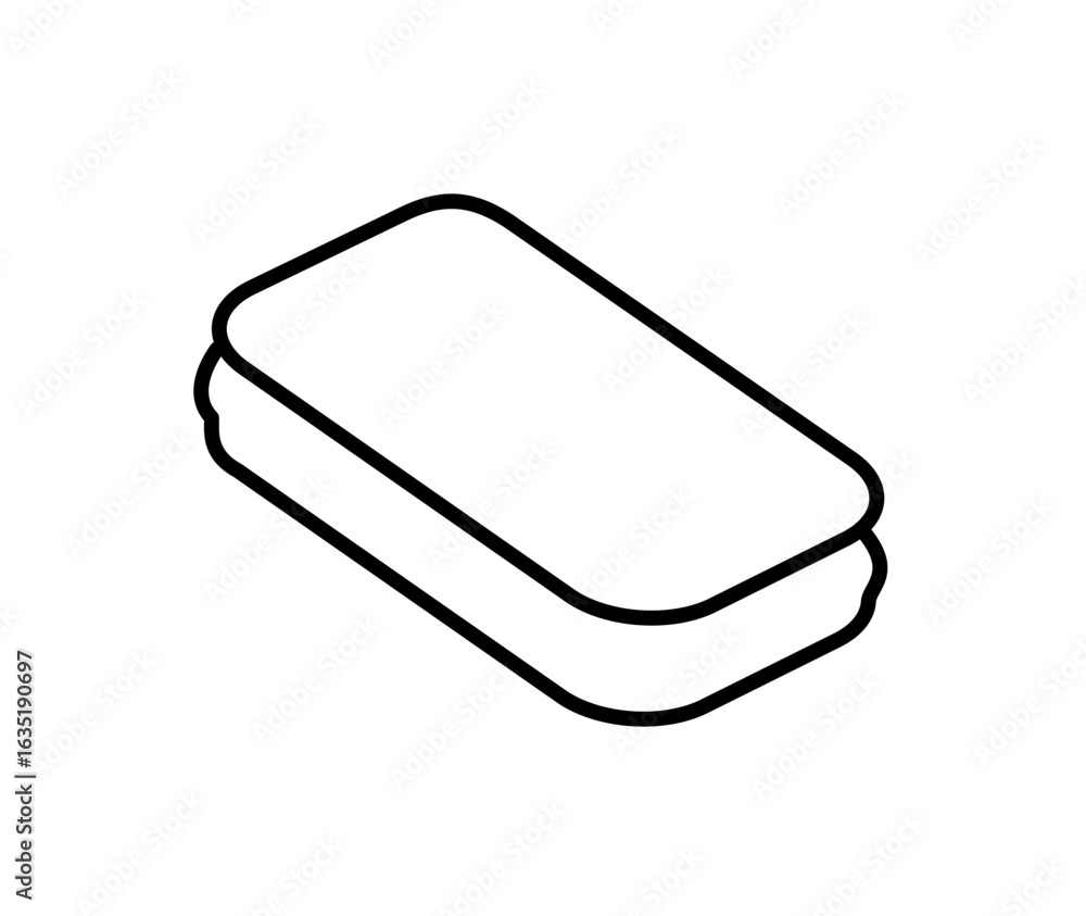 Poster simple line drawing of a rectangular object, possibly a sponge or bar of soap, in a minimalist style