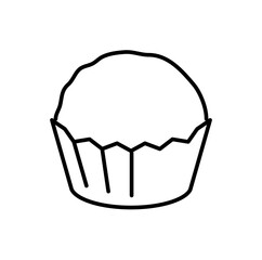 Simple black and white illustration of a single cupcake in a paper wrapper.